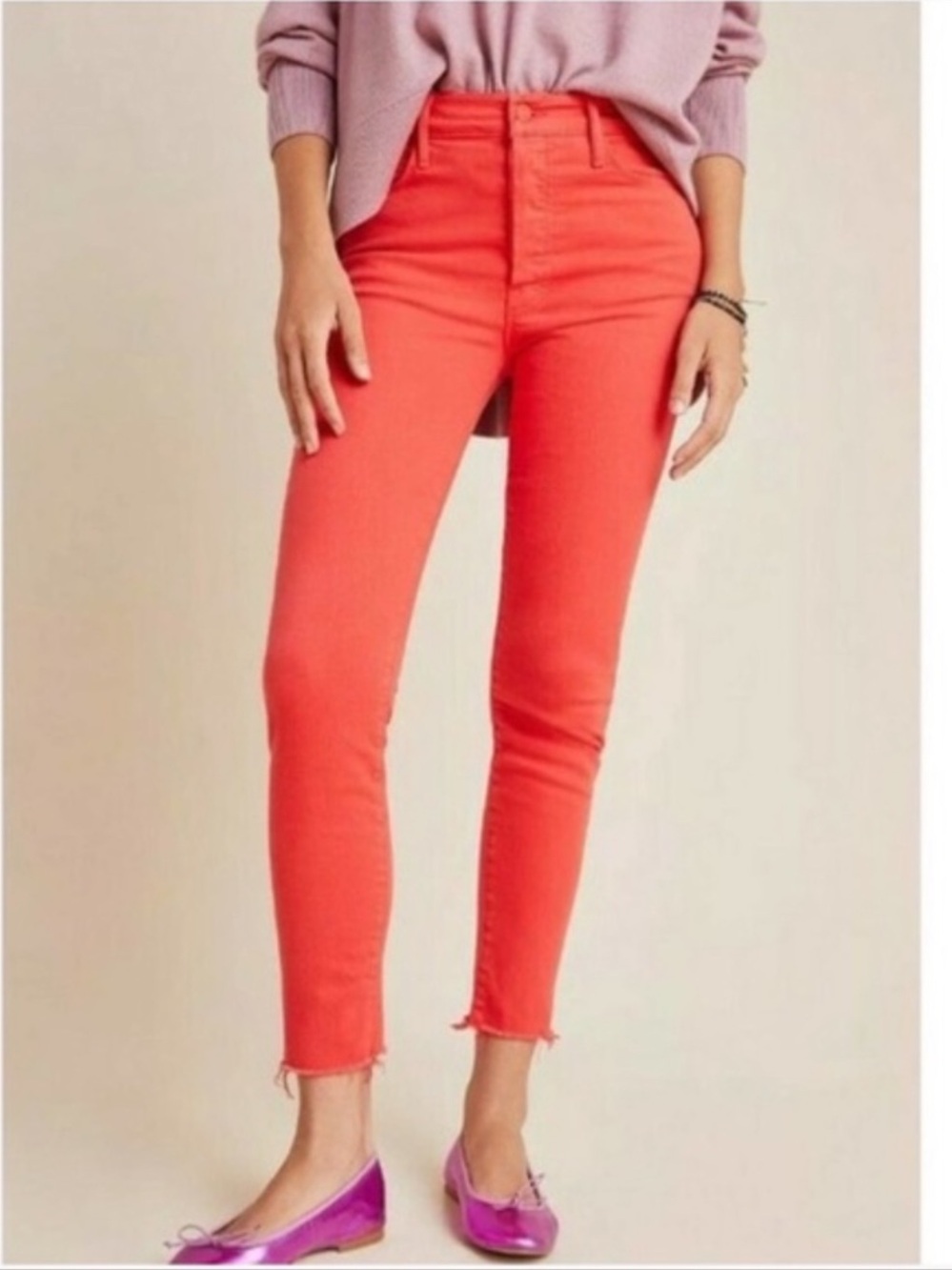 NWT Mother The Stunner Ankle Fray Play Date Tomato Size 24 Jeans